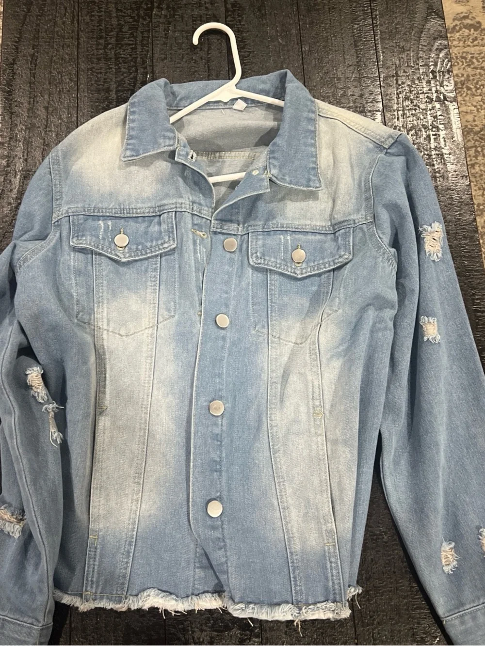 SHEIN Light Blue Distressed Denim Jacket